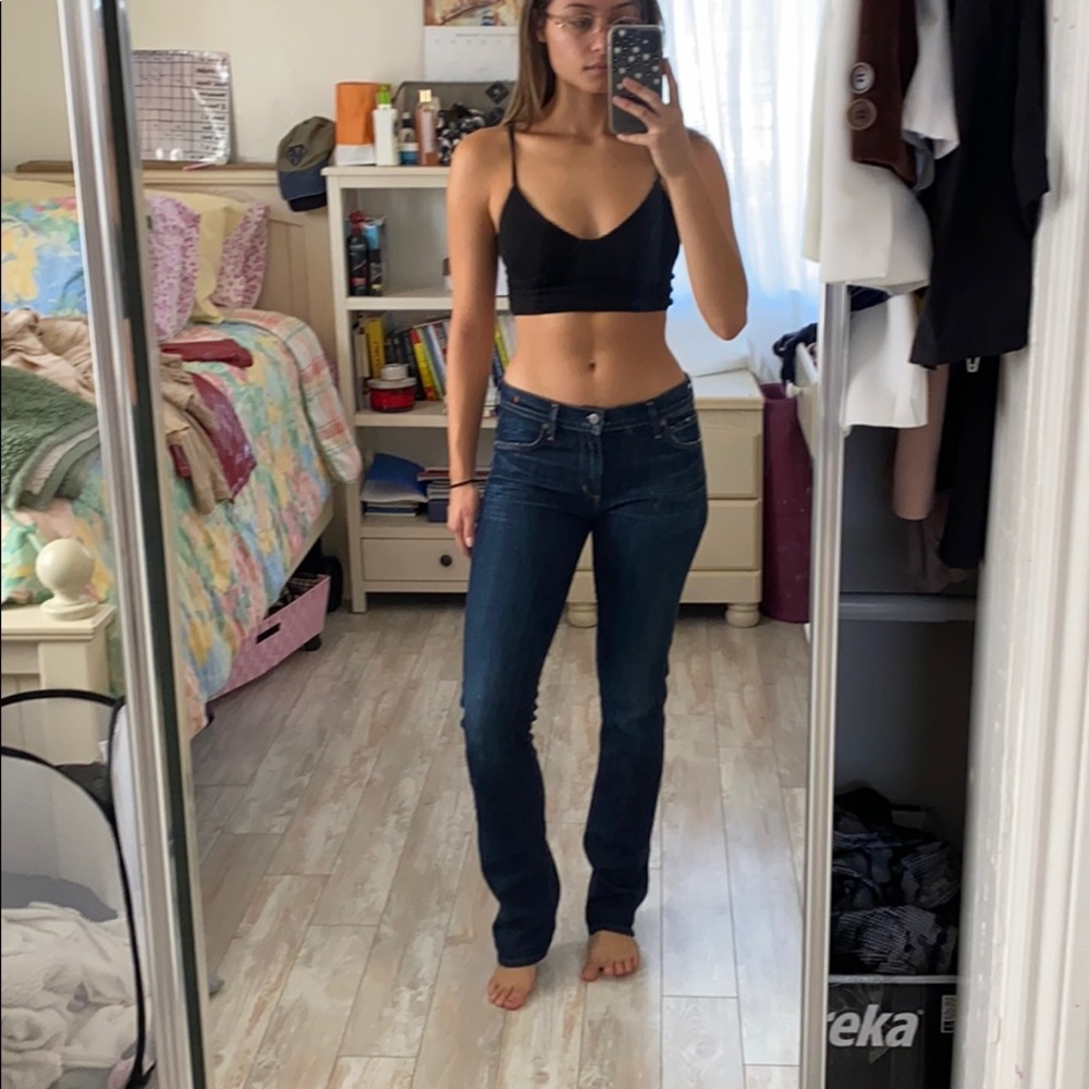 Dark wash midrise straight leg jeans